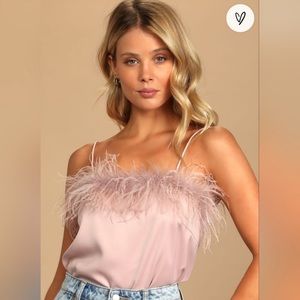 Lulus So Much Luxe Blush Satin Feather Tank Top